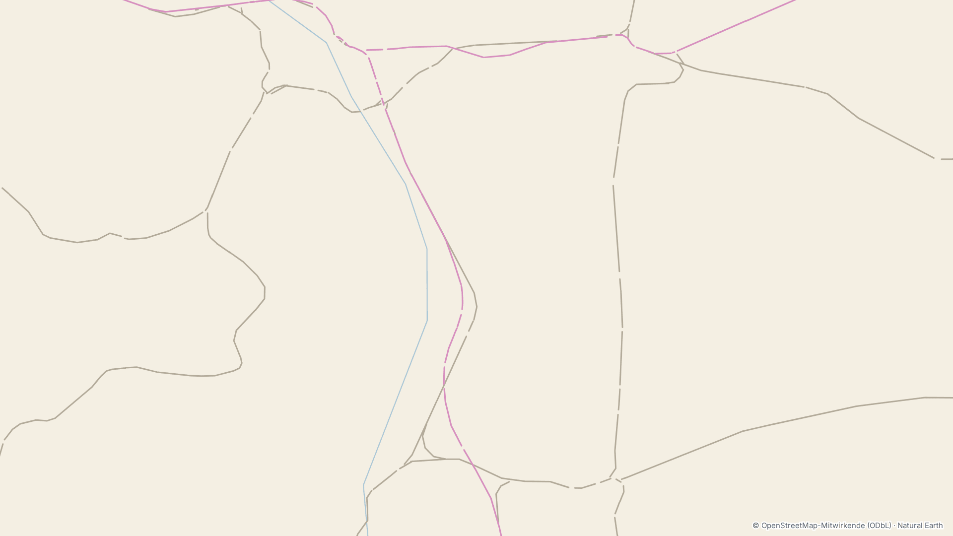 Detailkarte Hannover bis Hildesheim. Bis Rethen vier Gleise, Südbahn und Schnellfahrstrecke nebeneinander (Grün-Blau gestrichelt und daneben Magenta). Ab Rethen zweigt die Schnellfahrstrecke nach Südwesten ab, bis Barnten bleiben die zwei Gleise der Südbahn, die S4 und Güterzüge gemeinsam nutzen. Ab Barnten fährt die S4 über eine eingleisige Kurve nach Emmerke und Hildesheim. Ein rotes Kreuz markiert, dass die S4 laut Medienberichten 2027 nicht fährt.